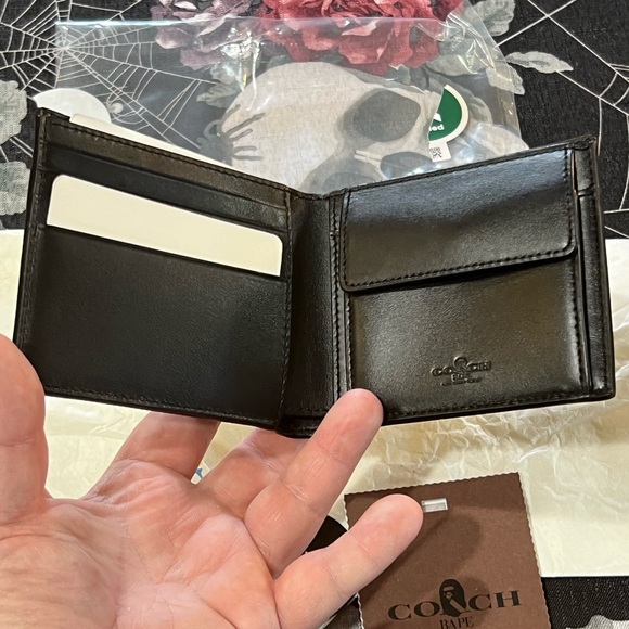NWT COACH x BAPE SIGNATURE CANVAS W/APE HEAD BLACK COPPER/CAMO COIN MENS WALLET - Picture 12 of 16